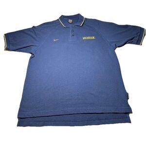 Michigan Wolverines Football Polo Shirt Nike Mens Sz Large Dark Blue Waffle Knit